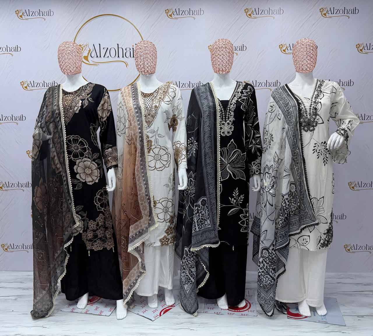 Alzohaib Pakistani Suit By Fashid Stylish Beautiful Colourful Printed & Embroidered Party Wear & Occasional Wear Pure cotton Dresses At Wholesale Price